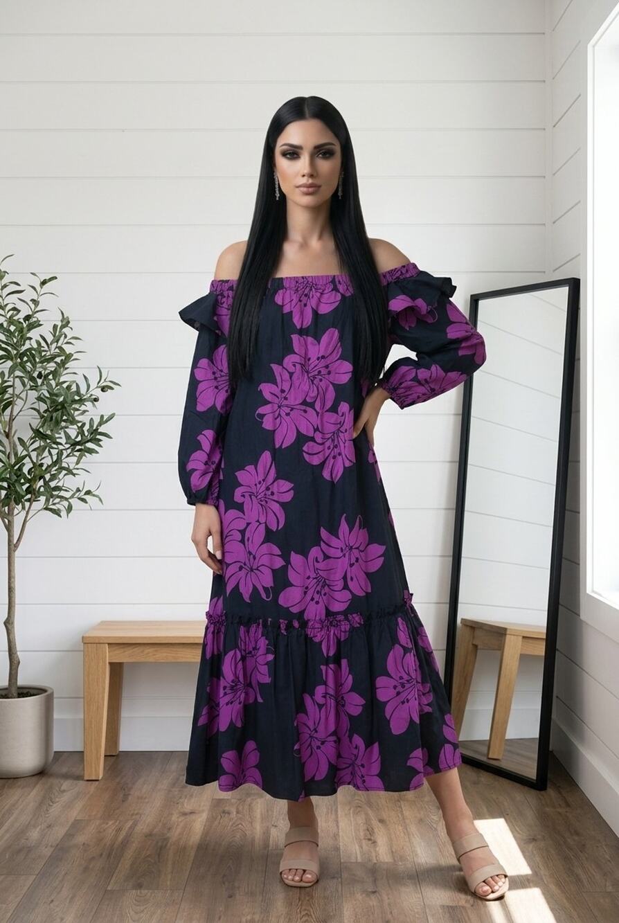 Who What Wear Hibiscus Floral Long Dress Off The Shoulder Size XS Tiered Summer